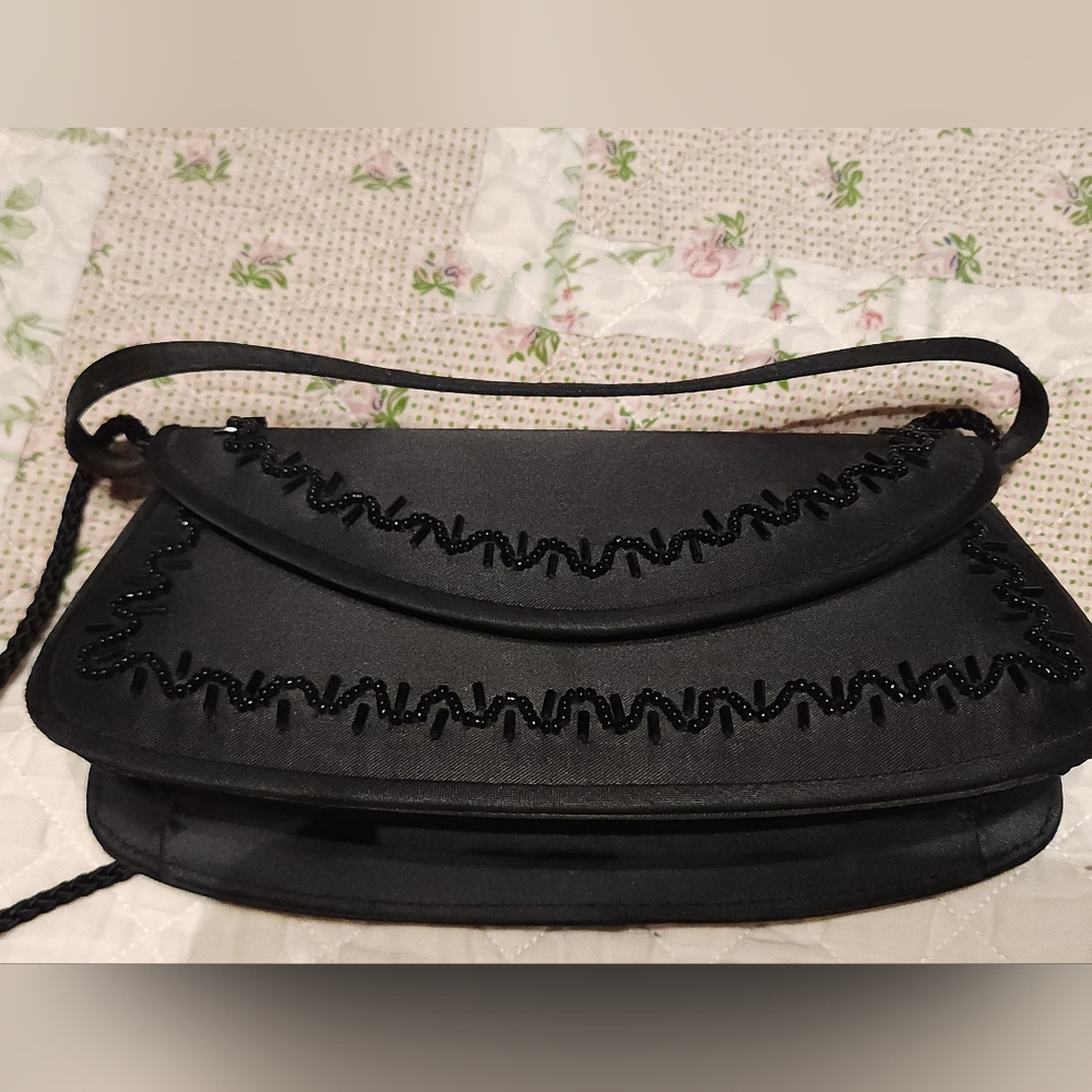 Basic Black Evening Bag with Beaded Accents. Preloved